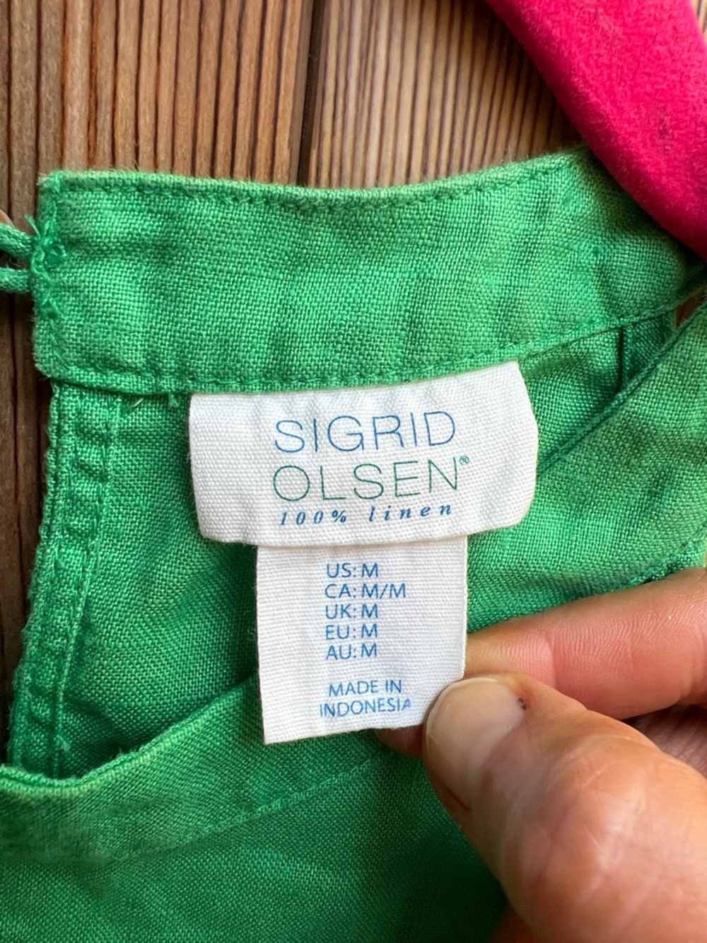 Sigrid Olsen 100% Linen Green Sleeveless Dress Medium - Picture 4 of 9